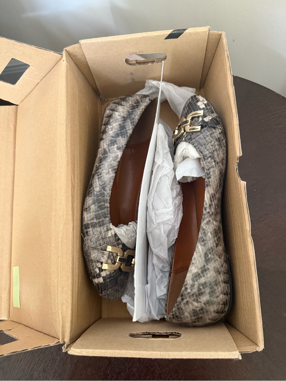 Banana Republic Factory Snake-Print Ballet Flats in Gray with Gold Buckle - Picture 4 of 5